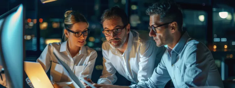 a team of marketers working together to adjust and optimize a digital advertising campaign in real-time using advanced media buying platforms.